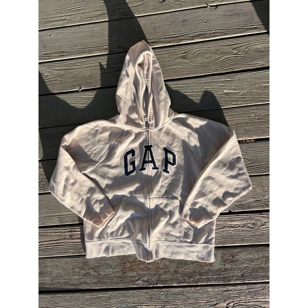 GAP Cream and Navy Vintage Y2K Zip-Up Hoodie Women's Small